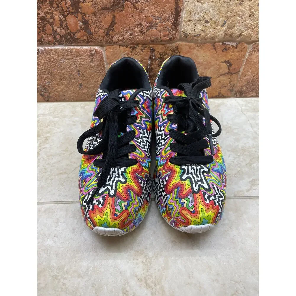Skechers Sneakers Jen Stark Kids Size 1 Psychedelic Rainbow Art Shoes Swirl - Picture 2 of 13